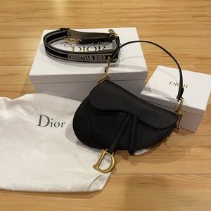 Christian Dior Black Saddle Bag with Strap